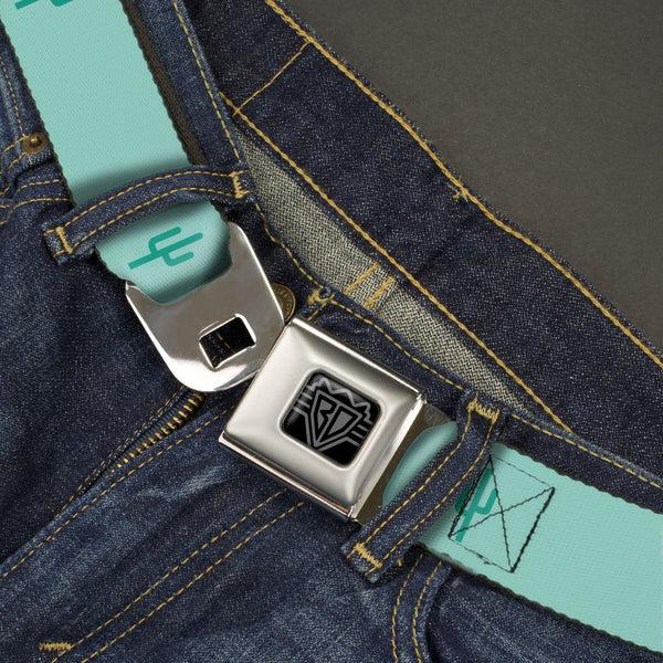 Buckle Down BD Wings Logo CLOSE-UP Black/Silver Seatbelt Belt - Cacti1 Aqua Blues Webbing