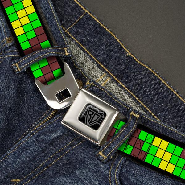Buckle Down BD Wings Logo CLOSE-UP Black/Silver Seatbelt Belt - 8-Bit Pixel Step Stripe Black/Brown/Green/Yellow Webbing