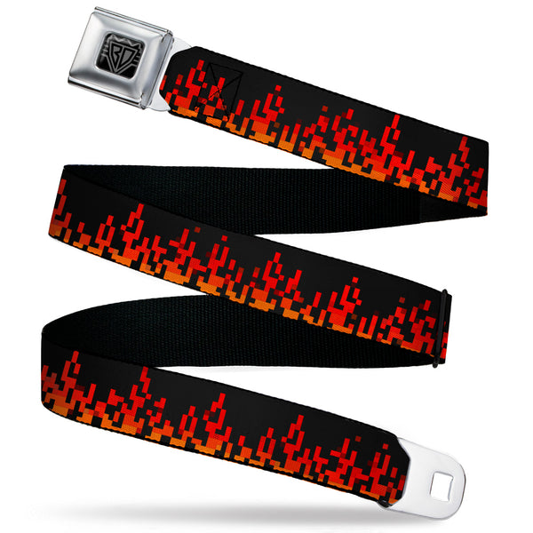 buckle down BD Wings Logo CLOSE-UP Black/Silver Seatbelt Belt - 8-Bit Pixel Flames Black/Oranges/Reds Webbing
