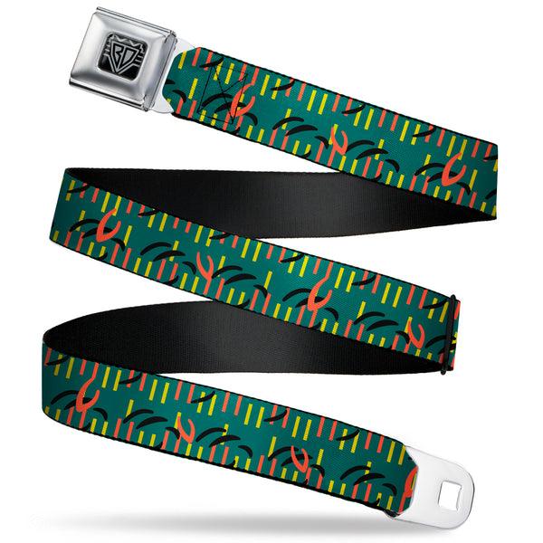 buckle down BD Wings Logo CLOSE-UP Black/Silver Seatbelt Belt - MCO Orlando International Airport Carpet Teal/Orange/Yellow/Black Webbing