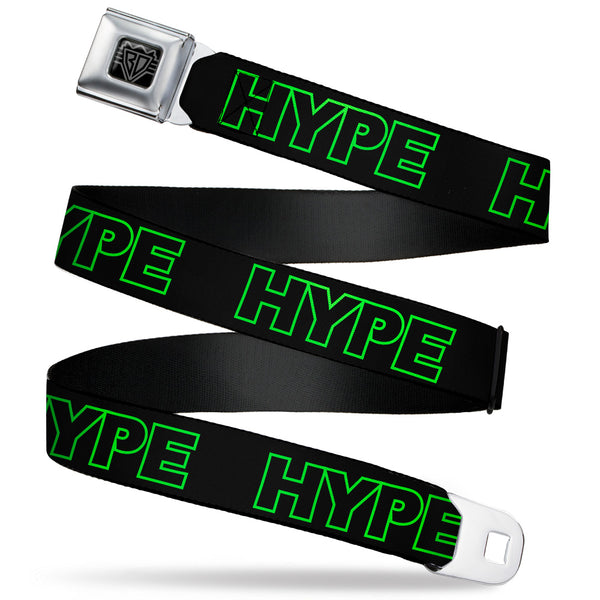 buckle down BD Wings Logo CLOSE-UP Black/Silver Seatbelt Belt - HYPE Outline Black/Neon Green Webbing