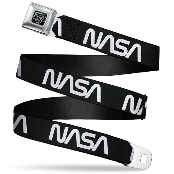 buckle down BD Wings Logo CLOSE-UP Black/Silver Seatbelt Belt - NASA Text Black/White Webbing