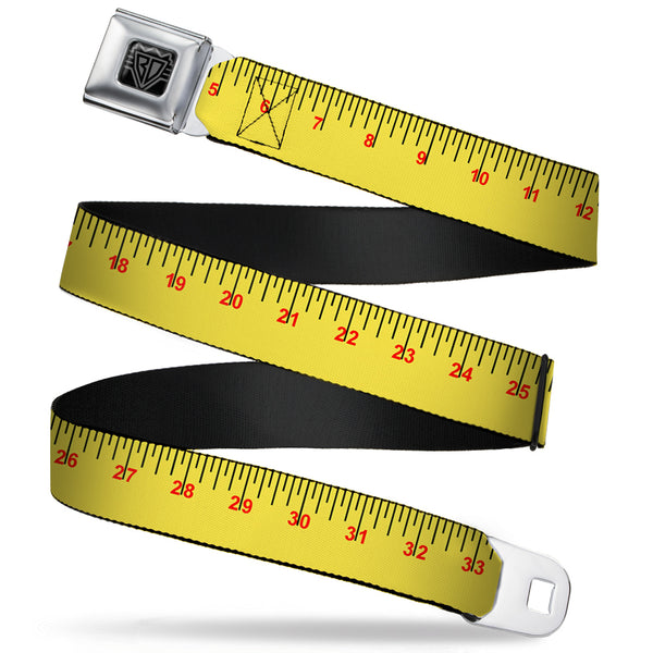buckle down BD Wings Logo CLOSE-UP Full Color Black Silver Seatbelt Belt - Measuring Tape Yellow/Black/Red Webbing