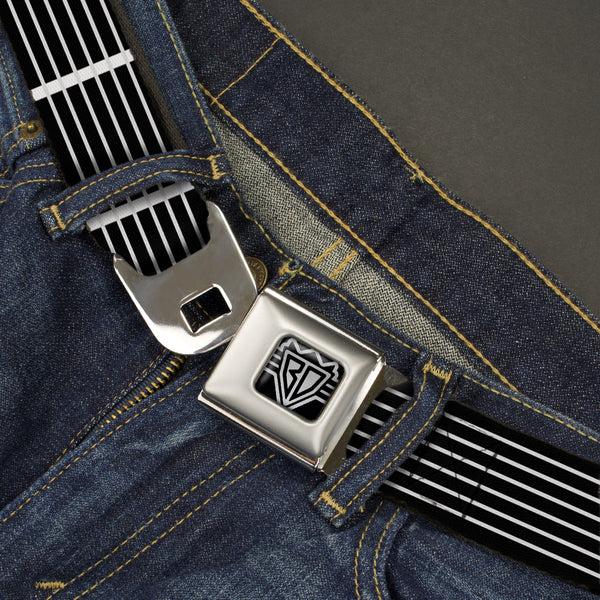 Buckle Down BD Wings Logo CLOSE-UP Full Color Black Silver Seatbelt Belt - Guitar Neck Black/White Webbing