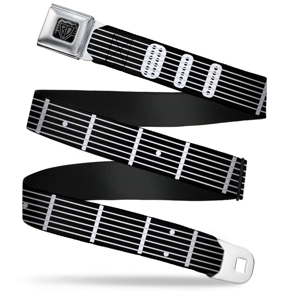 buckle down BD Wings Logo CLOSE-UP Full Color Black Silver Seatbelt Belt - Guitar Neck Black/White Webbing