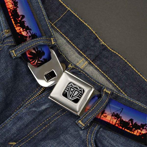 Buckle Down BD Wings Logo CLOSE-UP Full Color Black Silver Seatbelt Belt - California Sunset Webbing