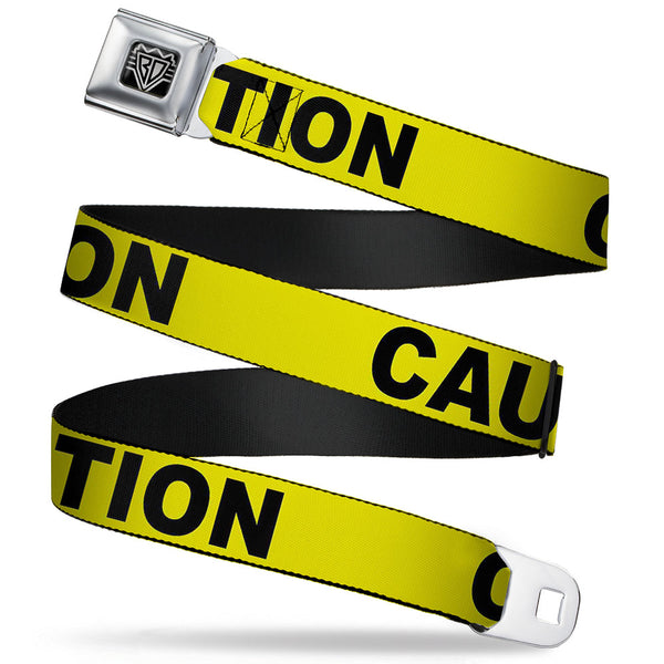 buckle down BD Wings Logo CLOSE-UP Full Color Black Silver Seatbelt Belt - CAUTION Yellow/Black Webbing