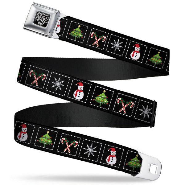 buckle down BD Wings Logo CLOSE-UP Full Color Black Silver Seatbelt Belt - Christmas Blocks Black/White/Multi Color Webbing