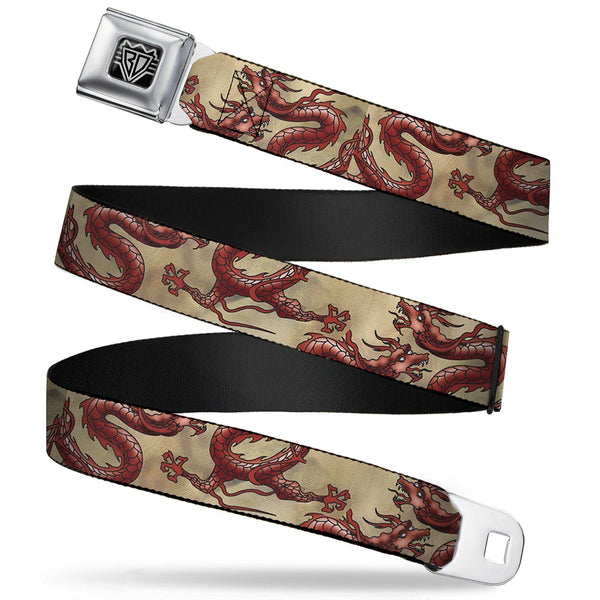 buckle down BD Wings Logo CLOSE-UP Full Color Black Silver Seatbelt Belt - Dragons Tan Webbing