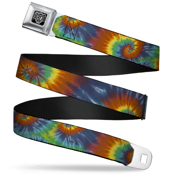 buckle down BD Wings Logo CLOSE-UP Full Color Black Silver Seatbelt Belt - Tie Dye Swirl Multi Color Webbing