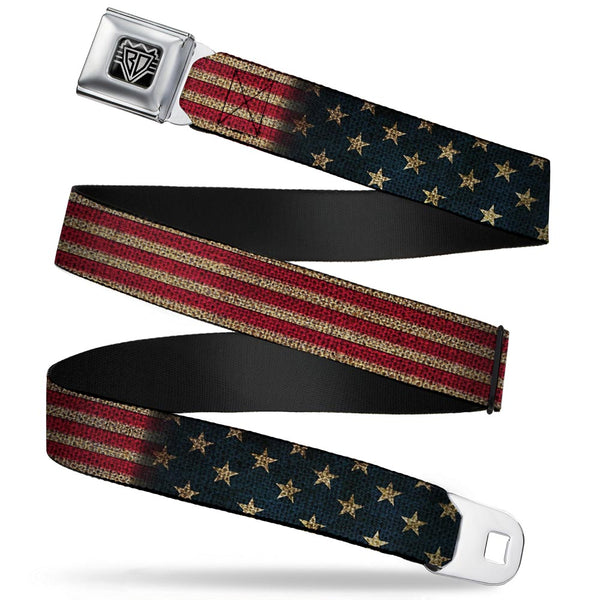 buckle down BD Wings Logo CLOSE-UP Full Color Black Silver Seatbelt Belt - Vintage US Flag Stretch Webbing