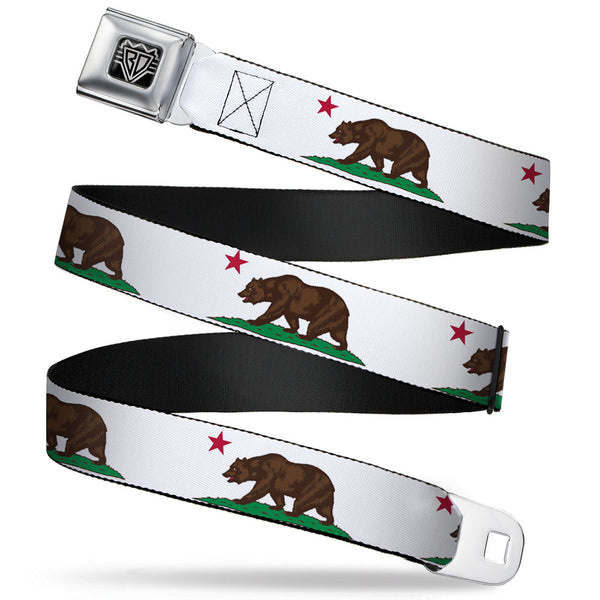 buckle down BD Wings Logo CLOSE-UP Full Color Black Silver Seatbelt Belt - Cali Bear White Webbing