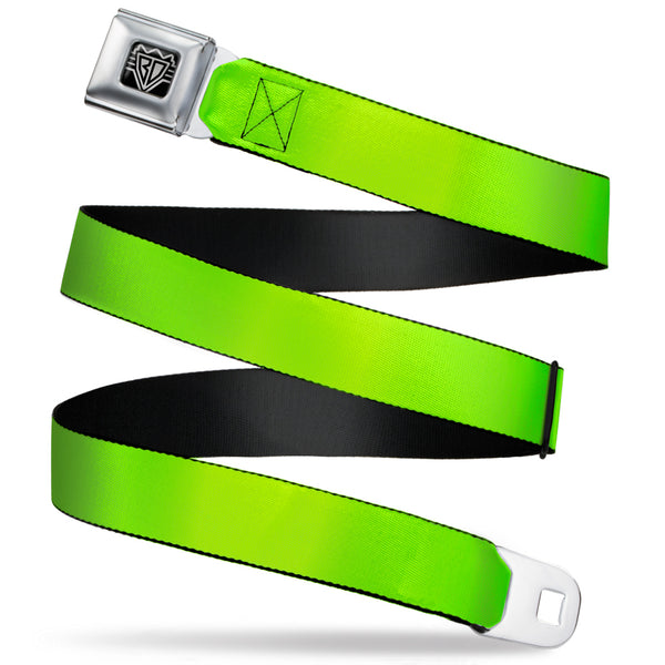 buckle down BD Wings Logo CLOSE-UP Full Color Black Silver Seatbelt Belt - Neon Green Webbing