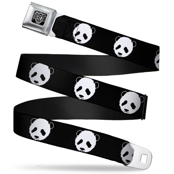 buckle down BD Wings Logo CLOSE-UP Full Color Black Silver Seatbelt Belt - Panda Bear Repeat Webbing
