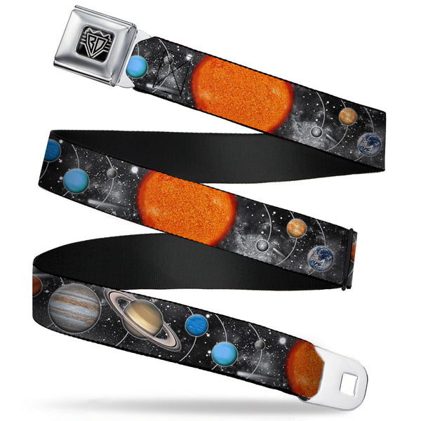 buckle down BD Wings Logo CLOSE-UP Full Color Black Silver Seatbelt Belt - Solar System Sun/Planets/Stars Webbing