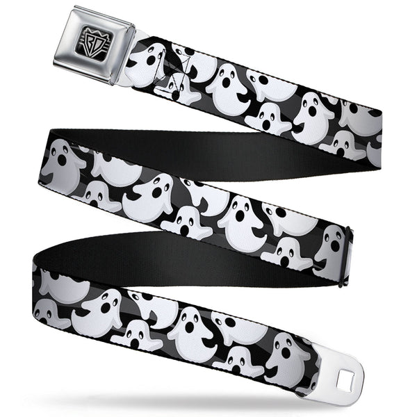 buckle down BD Wings Logo CLOSE-UP Full Color Black Silver Seatbelt Belt - Ghosts Scattered Black/White Webbing