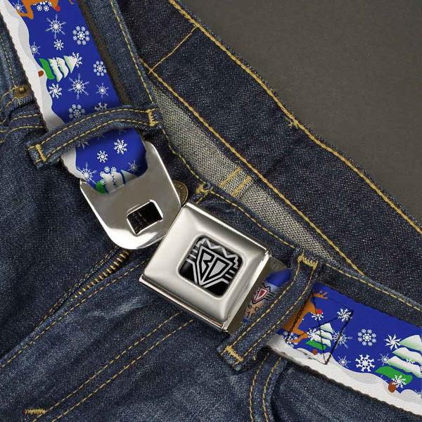 Buckle Down BD Wings Logo CLOSE-UP Full Color Black Silver Seatbelt Belt - Santa & Reindeers Webbing