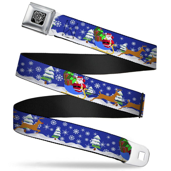buckle down BD Wings Logo CLOSE-UP Full Color Black Silver Seatbelt Belt - Santa & Reindeers Webbing