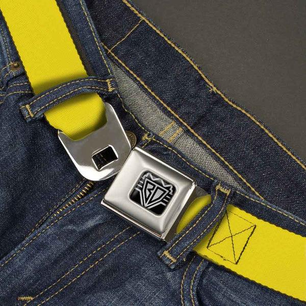 Buckle Down BD Wings Logo CLOSE-UP Full Color Black Silver Seatbelt Belt - Yellow Webbing