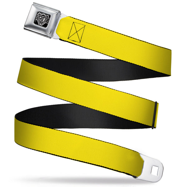 buckle down BD Wings Logo CLOSE-UP Full Color Black Silver Seatbelt Belt - Yellow Webbing