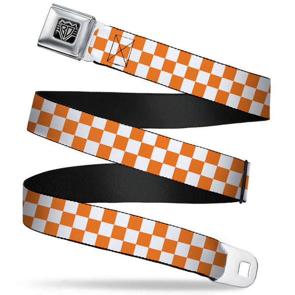 buckle down BD Wings Logo CLOSE-UP Full Color Black Silver Seatbelt Belt - Checker White/TN Orange Webbing