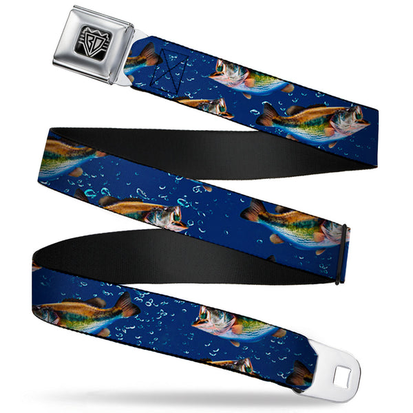buckle down BD Wings Logo CLOSE-UP Full Color Black Silver Seatbelt Belt - Bass Fish/Water Bubbles Webbing