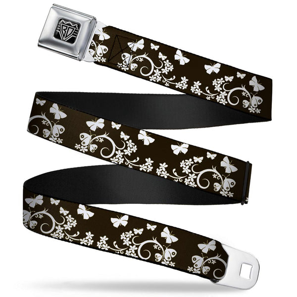 buckle down BD Wings Logo CLOSE-UP Full Color Black Silver Seatbelt Belt - Butterfly Garden Black/White Webbing