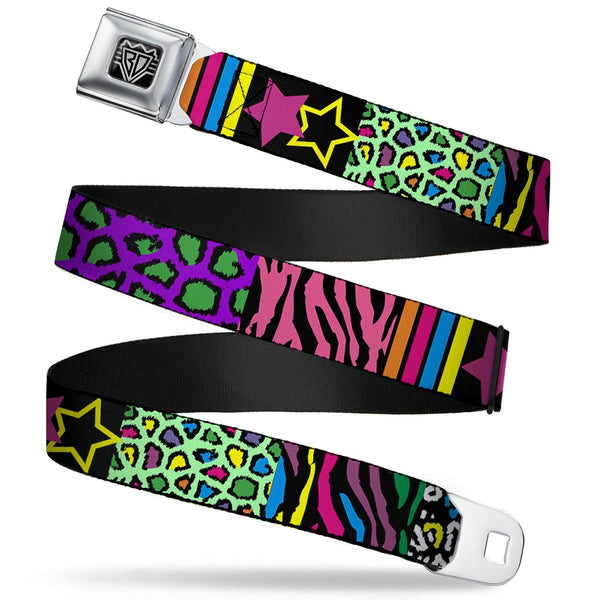 buckle down BD Wings Logo CLOSE-UP Full Color Black Silver Seatbelt Belt - Animal Skins & Stripes 2 Webbing