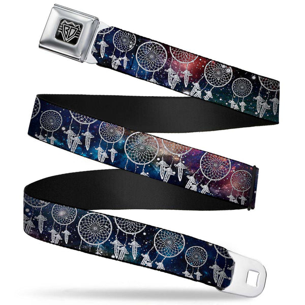 buckle down BD Wings Logo CLOSE-UP Full Color Black Silver Seatbelt Belt - Dream Catcher Galaxy/White Webbing