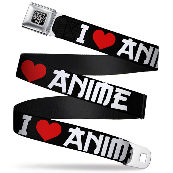 buckle down BD Wings Logo CLOSE-UP Full Color Black Silver Seatbelt Belt - I "Heart" ANIME Bold Black/White/Red Webbing