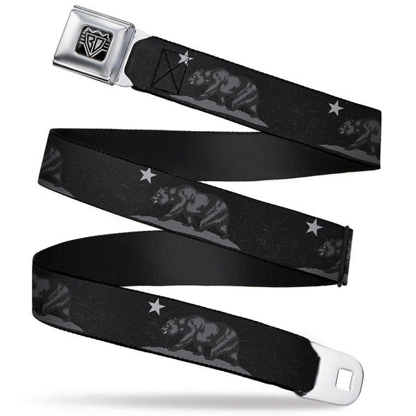 buckle down BD Wings Logo CLOSE-UP Full Color Black Silver Seatbelt Belt - Cali Bear Black/Grays Webbing
