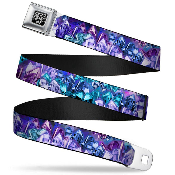 buckle down BD Wings Logo CLOSE-UP Full Color Black Silver Seatbelt Belt - Crystals2 Blues/Purples Webbing