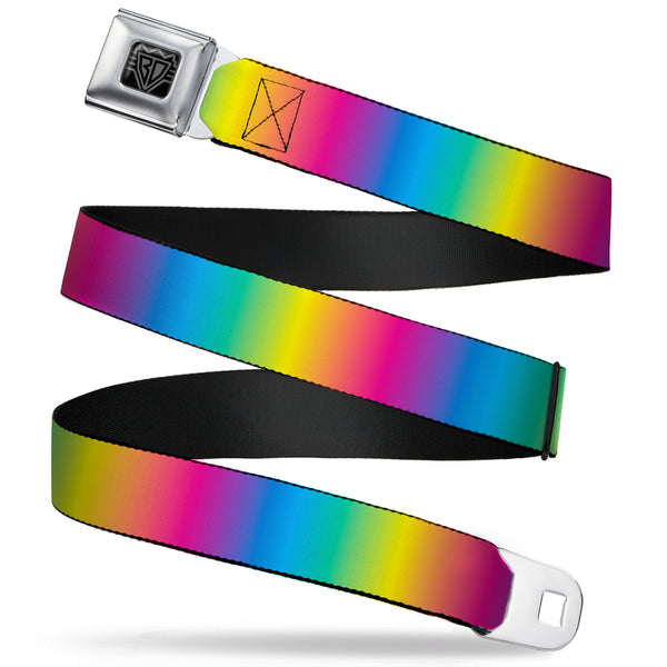 buckle down BD Wings Logo CLOSE-UP Full Color Black Silver Seatbelt Belt - Rainbow Ombre Webbing