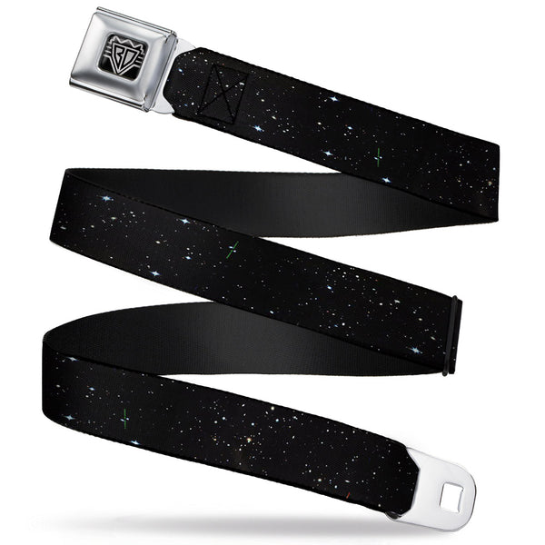 buckle down BD Wings Logo CLOSE-UP Full Color Black Silver Seatbelt Belt - Deep Space2 Black/White Webbing