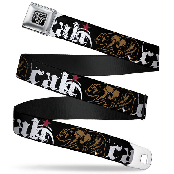 buckle down BD Wings Logo CLOSE-UP Full Color Black Silver Seatbelt Belt - CALI w/Grizzly Bear Webbing