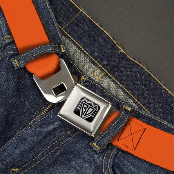 Buckle Down BD Wings Logo CLOSE-UP Full Color Black Silver Seatbelt Belt - Neon Orange Webbing
