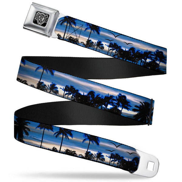 buckle down BD Wings Logo CLOSE-UP Full Color Black Silver Seatbelt Belt - Blue Sunset Webbing