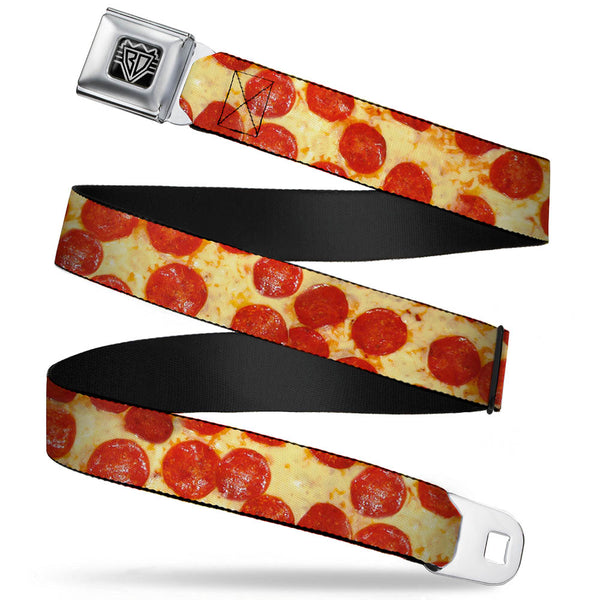 buckle down BD Wings Logo CLOSE-UP Full Color Black Silver Seatbelt Belt - Pepperoni Pizza Vivid Webbing