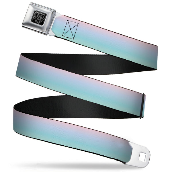 buckle down BD Wings Logo CLOSE-UP Full Color Black Silver Seatbelt Belt - Ombre Pink/Blue-Green Webbing