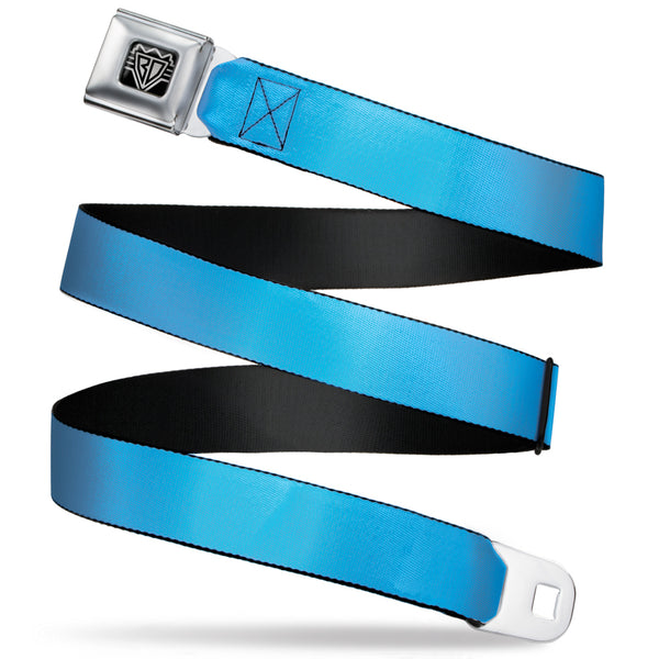 buckle down BD Wings Logo CLOSE-UP Full Color Black Silver Seatbelt Belt - Neon Blue Webbing