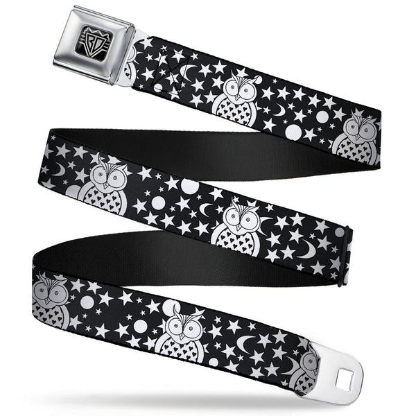 buckle down BD Wings Logo CLOSE-UP Full Color Black Silver Seatbelt Belt - Owls Black/White3 Webbing