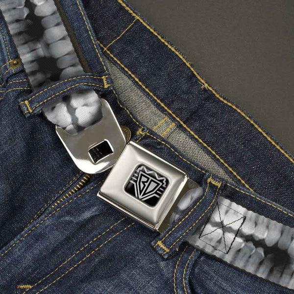 Buckle Down BD Wings Logo CLOSE-UP Full Color Black Silver Seatbelt Belt - Dental X-Rays Black/White Webbing