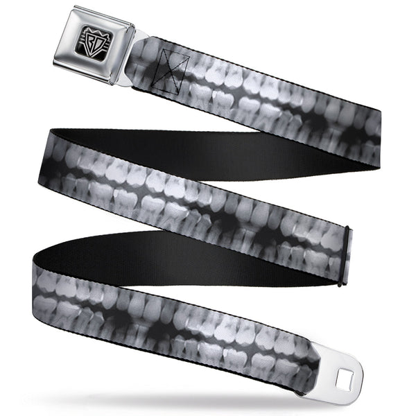 buckle down BD Wings Logo CLOSE-UP Full Color Black Silver Seatbelt Belt - Dental X-Rays Black/White Webbing