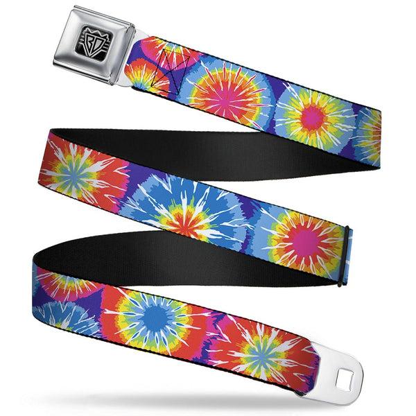 buckle down BD Wings Logo CLOSE-UP Full Color Black Silver Seatbelt Belt - 70's Tie Dye Webbing