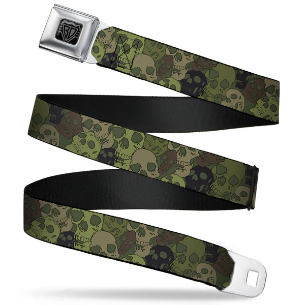buckle down BD Wings Logo CLOSE-UP Full Color Black Silver Seatbelt Belt - Camo Olive Skull Yard Webbing