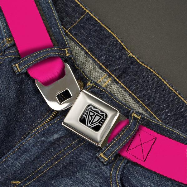 Buckle Down BD Wings Logo CLOSE-UP Full Color Black Silver Seatbelt Belt - Hot Pink PMS 219 Webbing