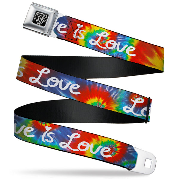 buckle down BD Wings Logo CLOSE-UP Full Color Black Silver Seatbelt Belt - LOVE IS LOVE BD Tie Dye/White Webbing