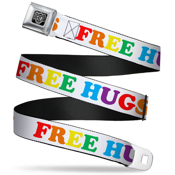 buckle down BD Wings Logo CLOSE-UP Full Color Black Silver Seatbelt Belt - FREE HUGS White/Multi Color Webbing