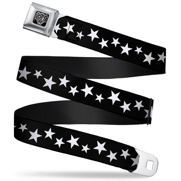 buckle down BD Wings Logo CLOSE-UP Full Color Black Silver Seatbelt Belt - Multi Stars Black/White Webbing