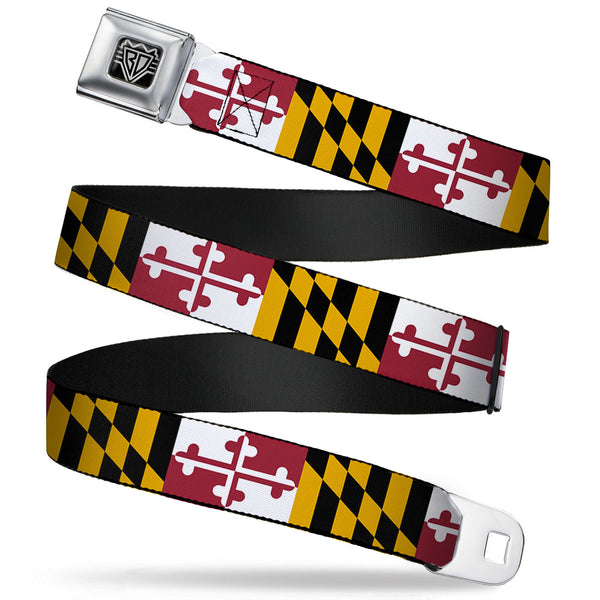 buckle down BD Wings Logo CLOSE-UP Full Color Black Silver Seatbelt Belt - Maryland Flags Webbing